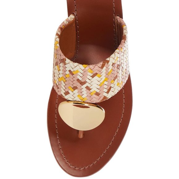 Tory Burch PATOS DISK MID-HEEL SANDAL Woven Neutral Pink Gold Accent Details - Picture 7 of 14